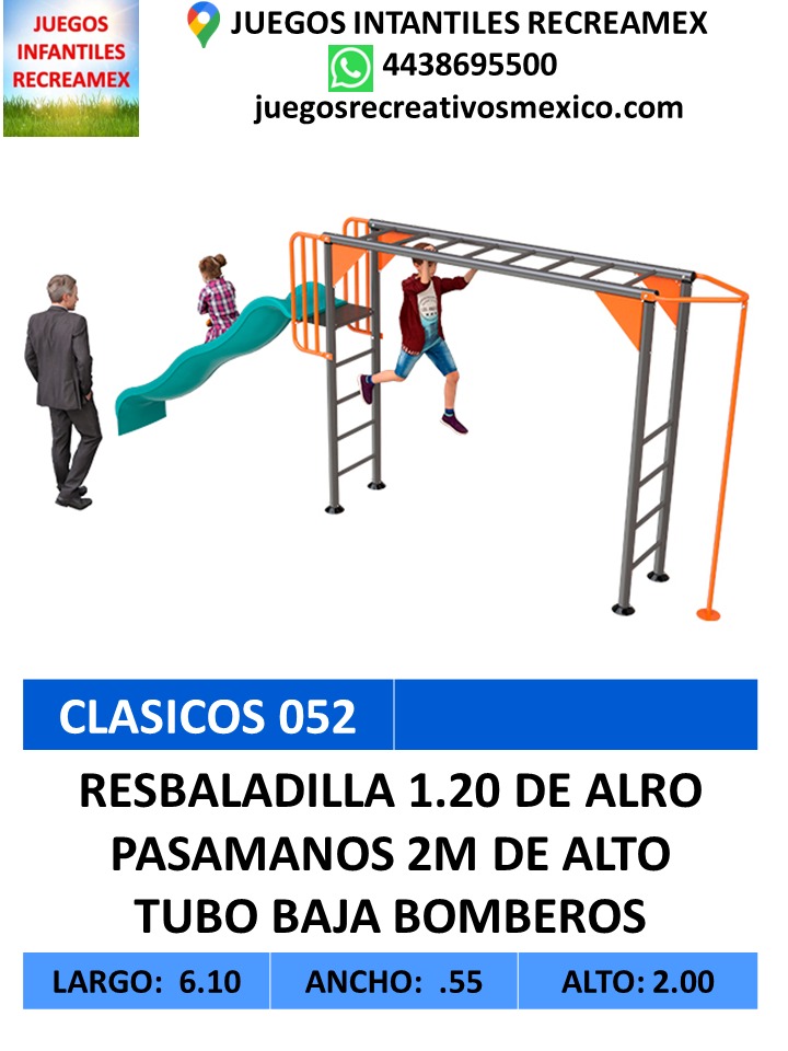 resbaladilla 1.20 de alto, pasamanos y tubo baja bomberos